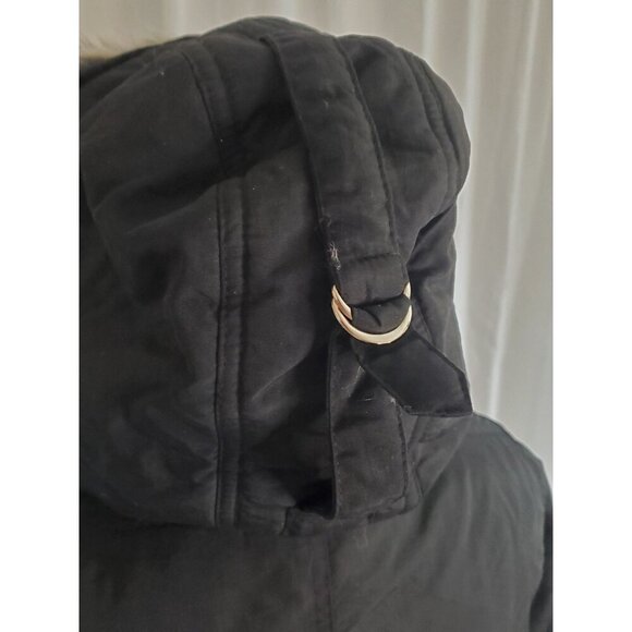 Steve Madden Parka Black Faux Fur Trim And Lining Removable Hood Sz M Penny Lane - Picture 12 of 16